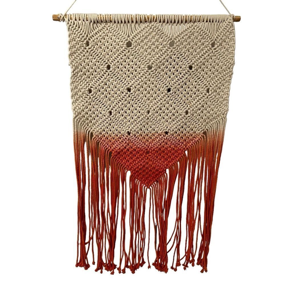 Handmade Woven Macrame Cream Ombré to Orange with‎ Fringe 35" long